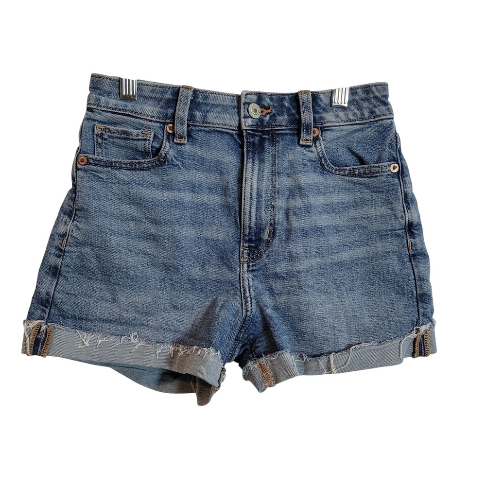 American Eagle Mom Short Womens 0 Blue Denim High Rise Cuffed Stretch Beach